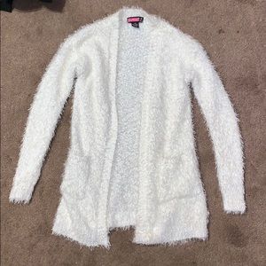 White fuzzy cardigan